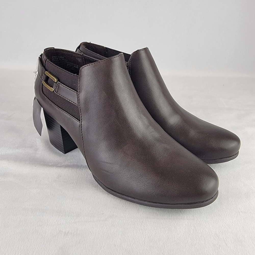 Croft & Barrow Rozzalyn Brown Ankle Boots Women 9 Block Heel Side Zip Buckle NEW